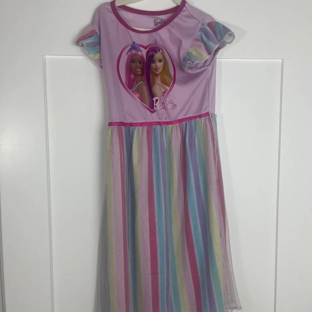 Barbie Pastel Rainbow Tulle Maxi Dress — Girls Size 8